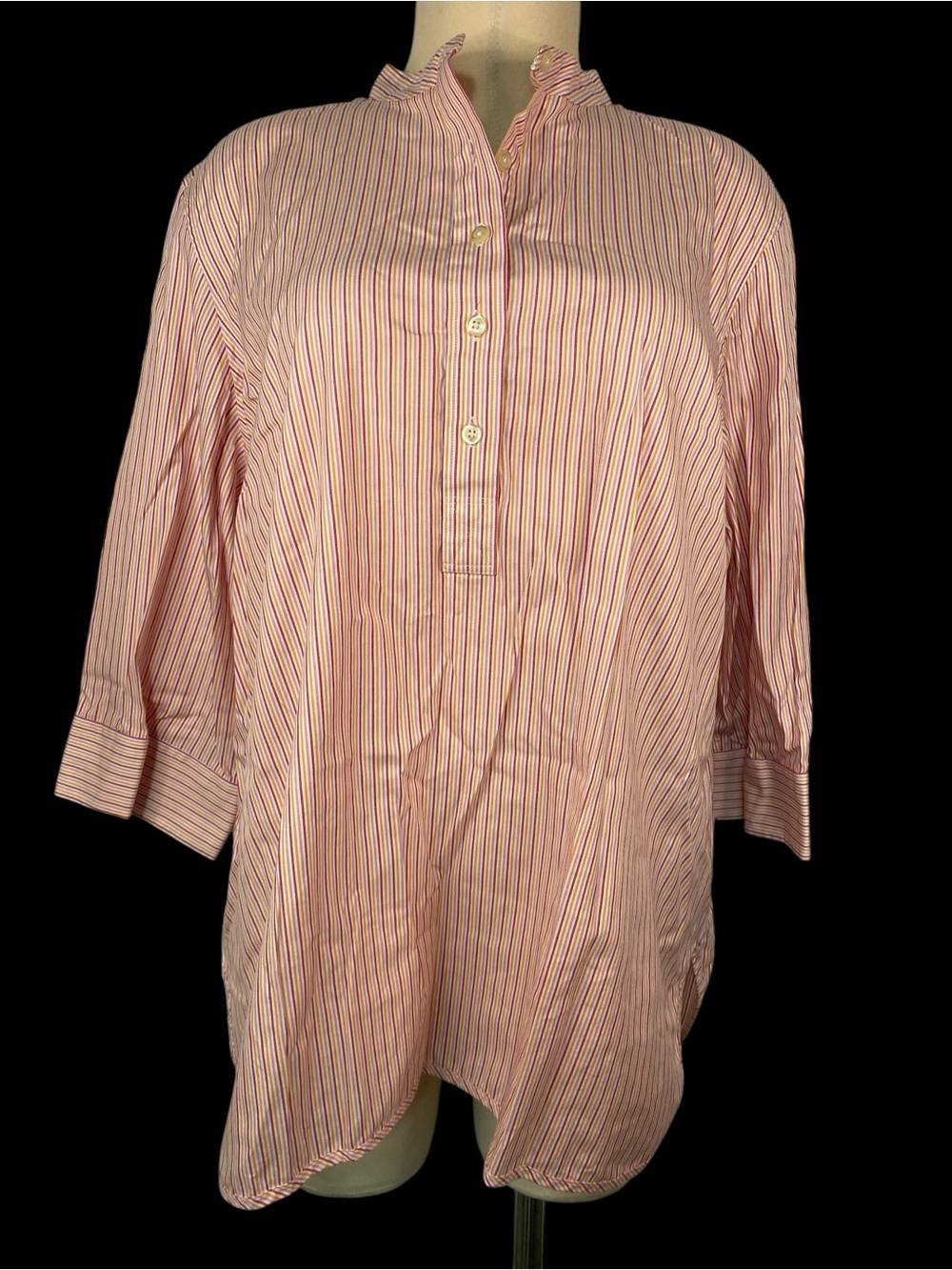 Lands' End Red and White Striped Button Popover Shirt Women’s XL